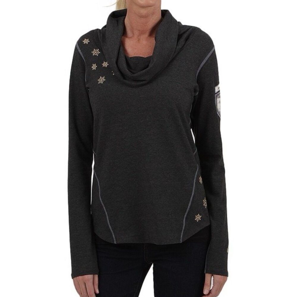 ALP-N-ROCK Apre Ski Long Sleeve Cowl Neck Pullover, Black, Sz S